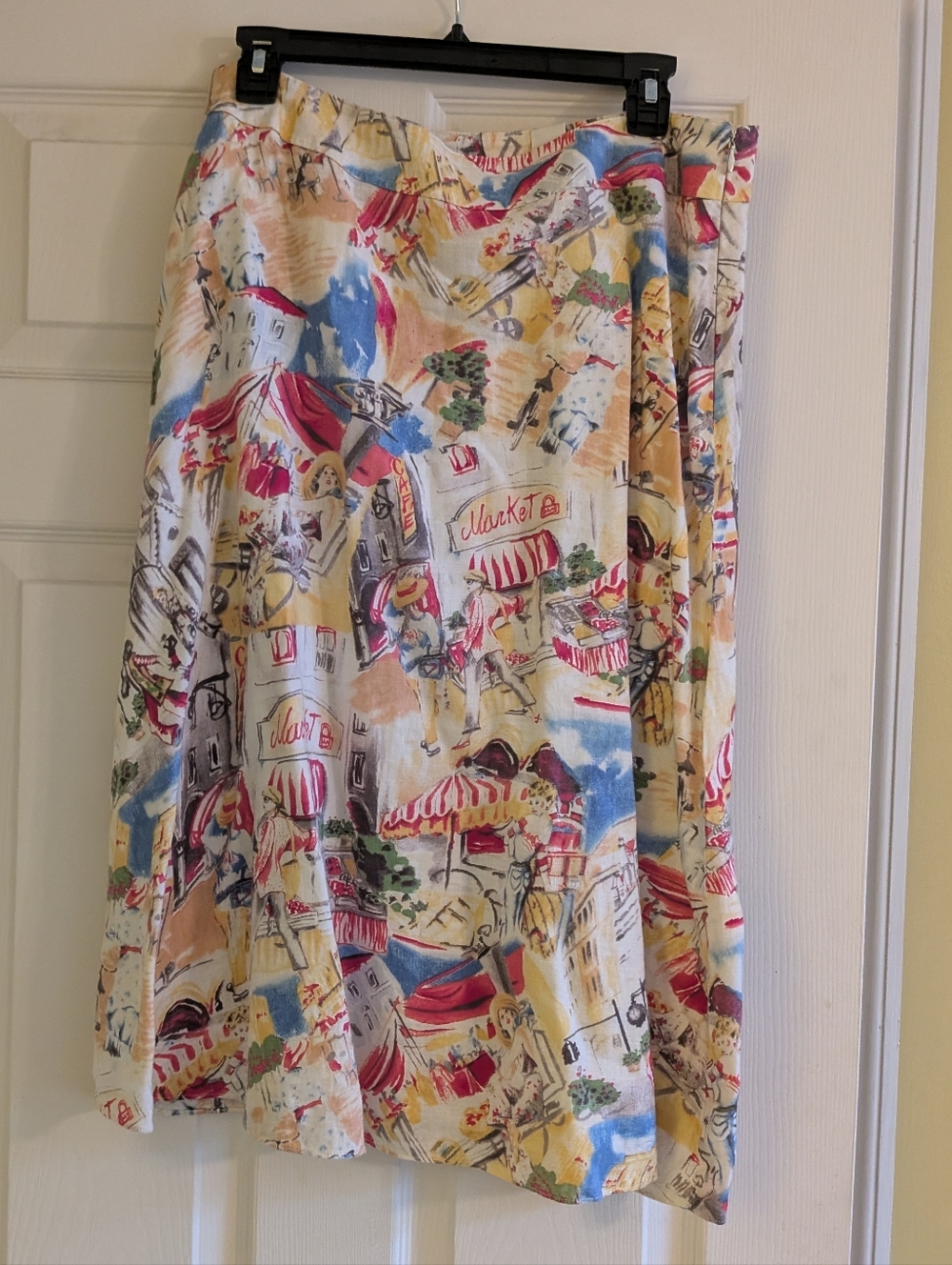 Liz Claiborne Linen Market-Print A-Line Skirt in Cream, Red, Blue, Yellow Sz 12